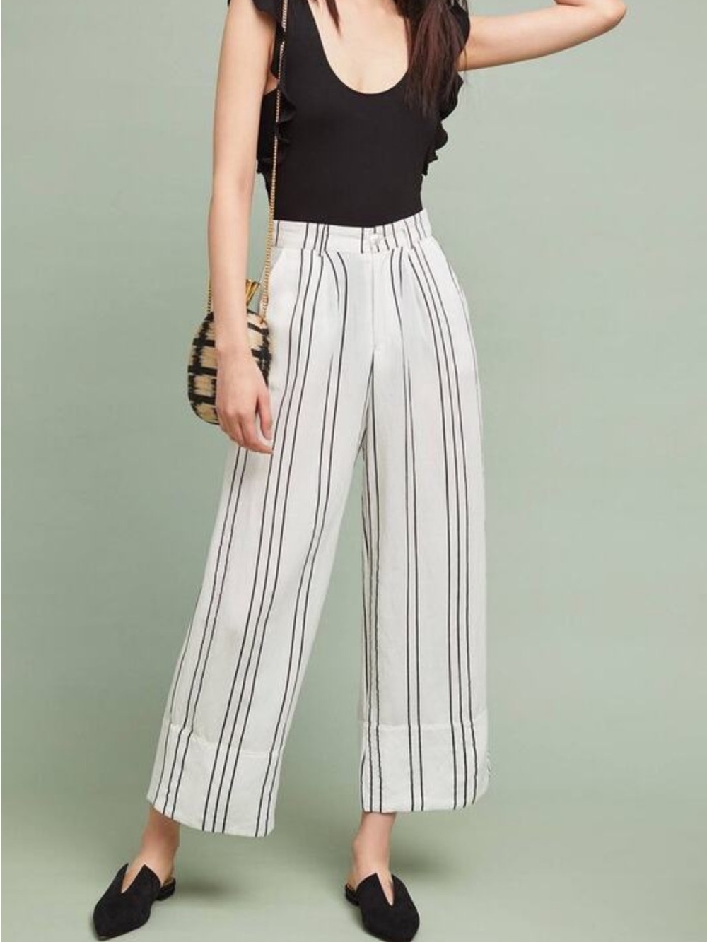 High-Rise Striped Wide-Leg Pants in White/Black